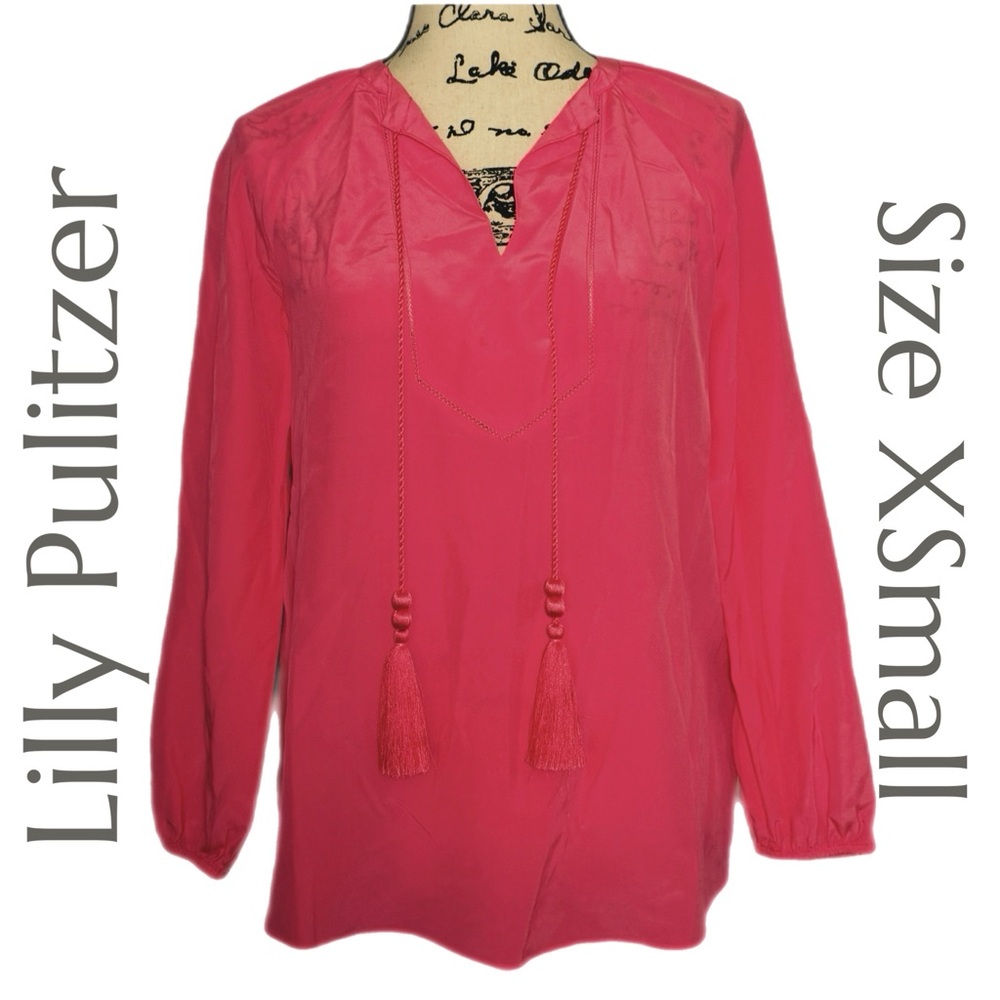Lilly Pulitzer Silk Semi-sheer Pink Tassel Blouse - Size XSmall